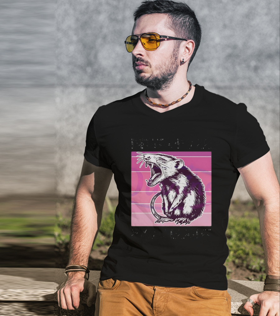 First Of All I’m A Delight Sarcastic Possum Yawning Sketch On Pink T-Shirt