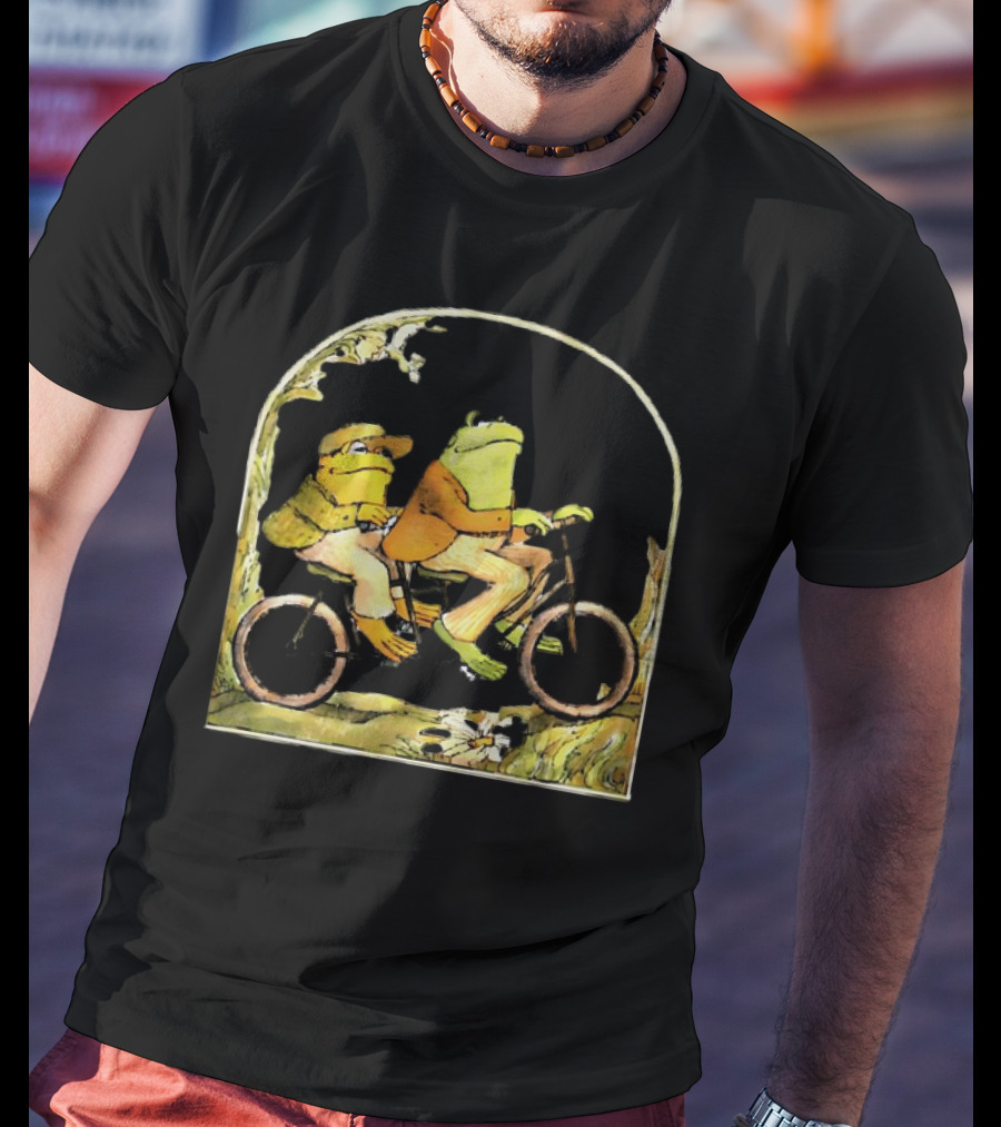 Frog And Toad Riding Tandem Bicycle In Nature Scene T-Shirt