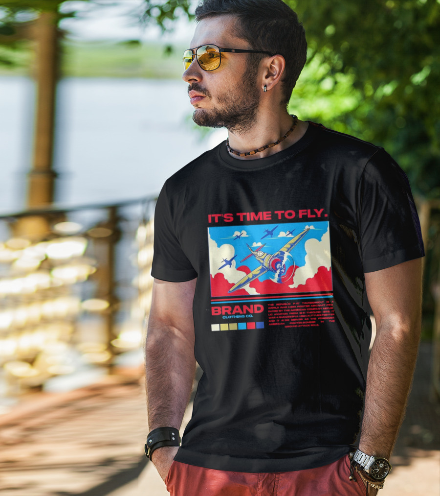 It's Time To Fly Brand Clothing Co Republic P47 Thunderbolt Aircraft Pro American Airpower Skyscape T-Shirt