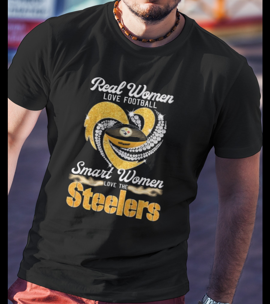 Real Women Love Football Smart Women Love The Steelers Diamond Heart T-Shirt