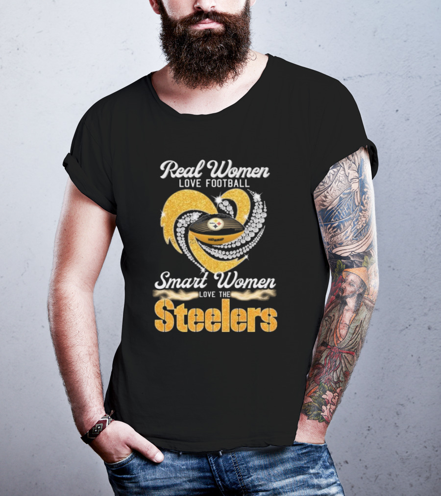 Real Women Love Football Smart Women Love The Steelers Diamond Heart T-Shirt