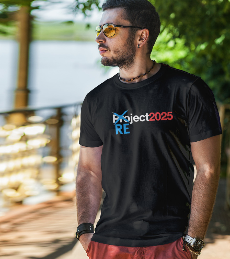 REject 2025 Project Crossed Out Bold Red And Blue Text T-Shirt