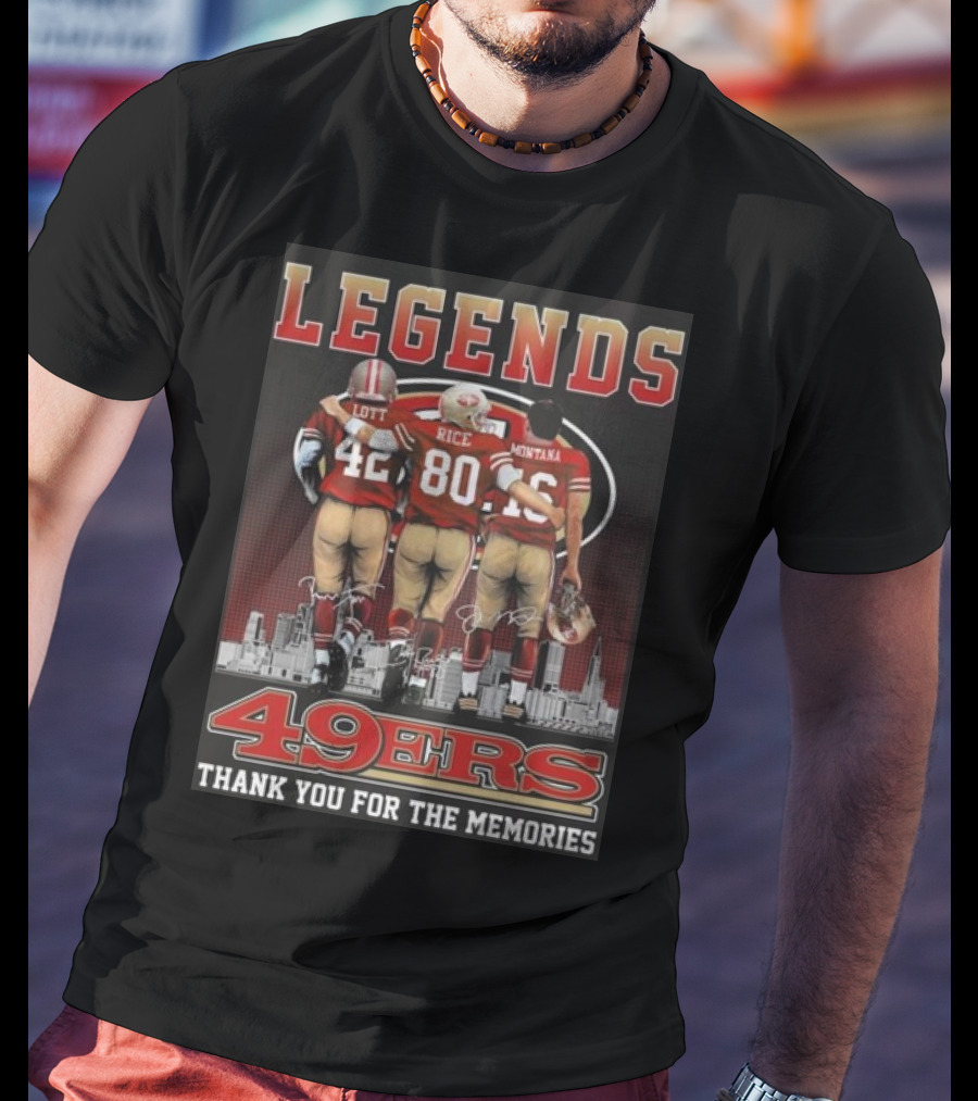 49ers Legends Montana Rice Lott Thank You For The Memories Skyline Signatures T-Shirt