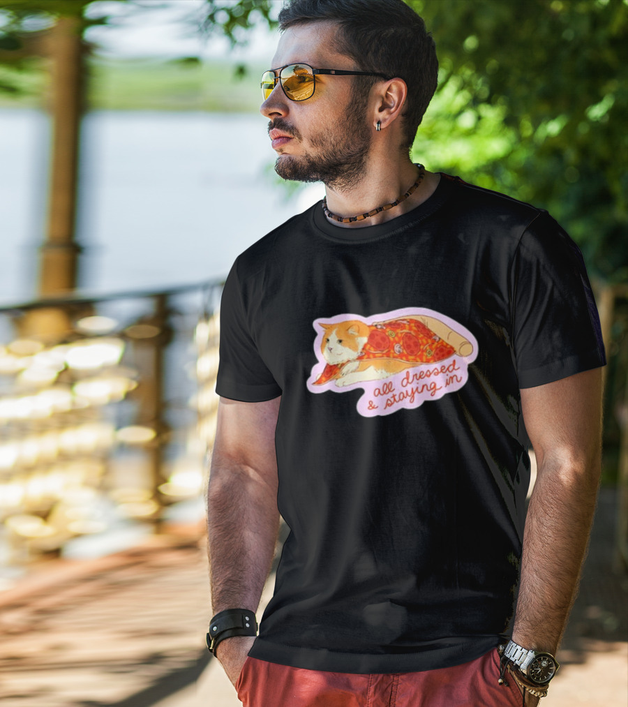 All Dressed And Staying In Cat Pizza Blanket T-Shirt