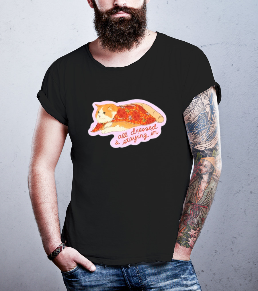 All Dressed And Staying In Cat Pizza Blanket T-Shirt