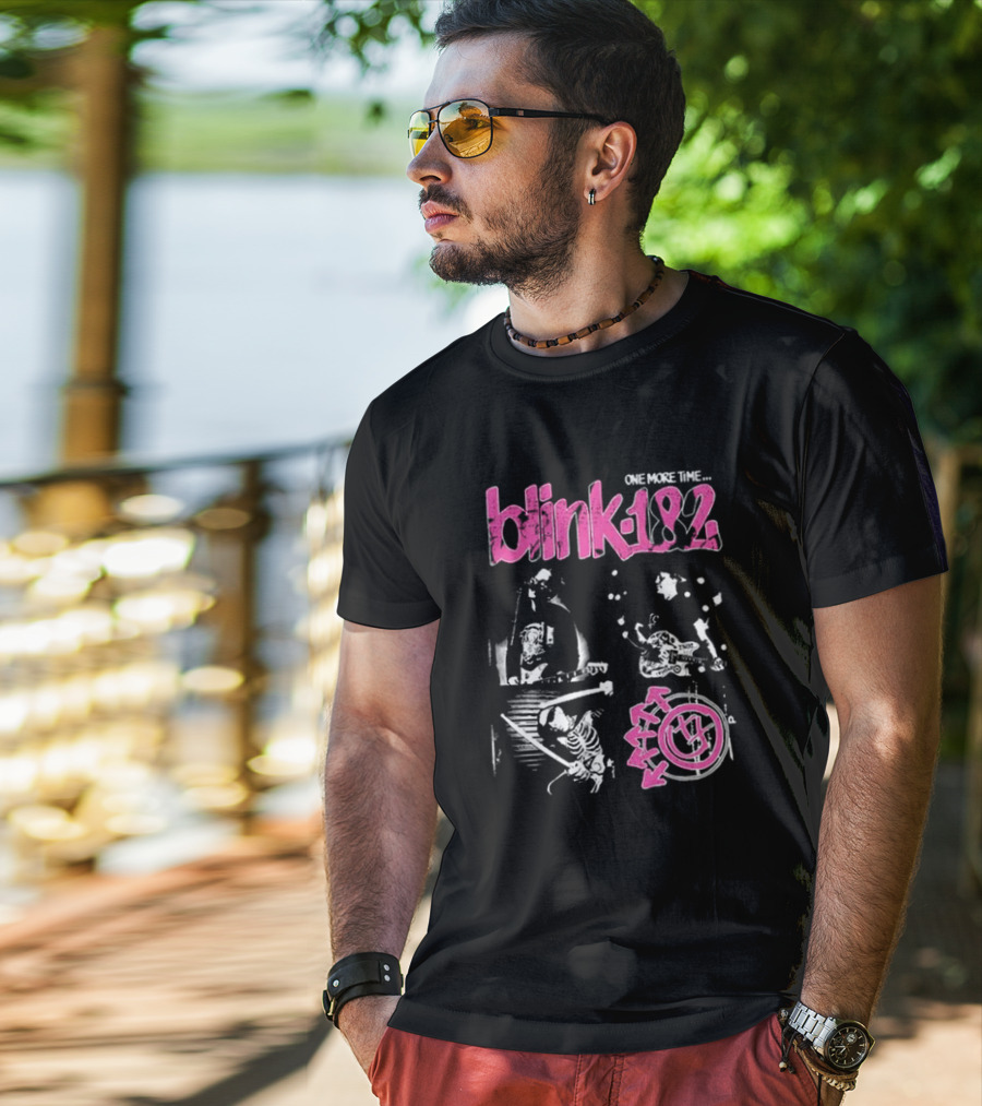 Blink-182 One More Time Part 2 Band Image With Pink Logo And Symbols T-Shirt