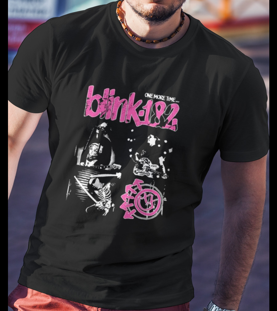 Blink-182 One More Time Part 2 Band Image With Pink Logo And Symbols T-Shirt