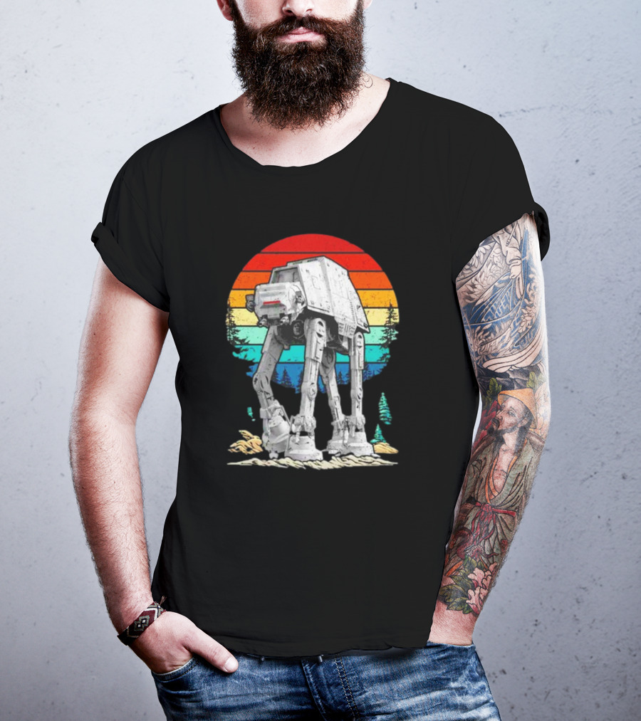 AT-AT Against A Retro Rainbow Sunset Vintage Walker T-Shirt