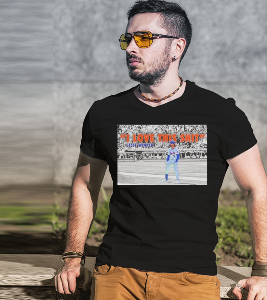 Jesse Winker New York Mets I Love This Shit Stadium Background T-Shirt