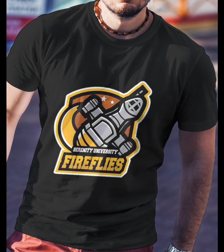 Serenity University Fireflies Spaceship Logo With Stars And Moon T-Shirt