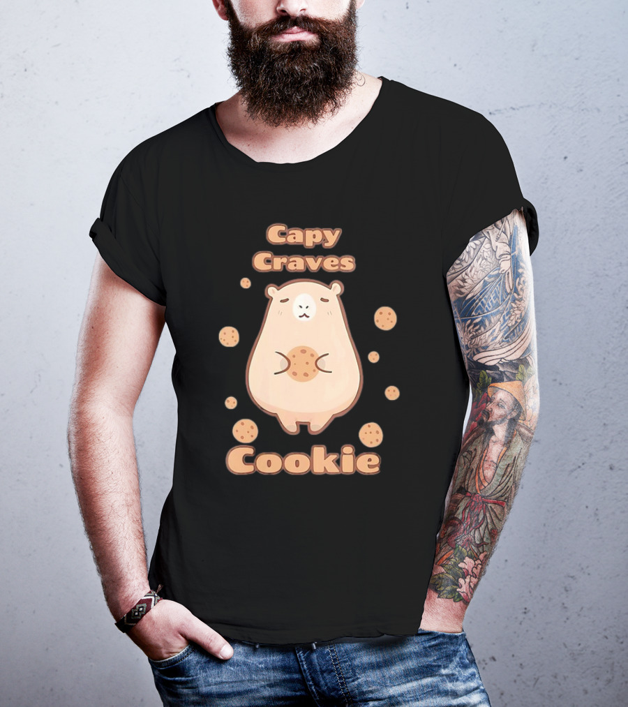 Capy Craves Cookie Capybara Surrounded By Cookies T-Shirt