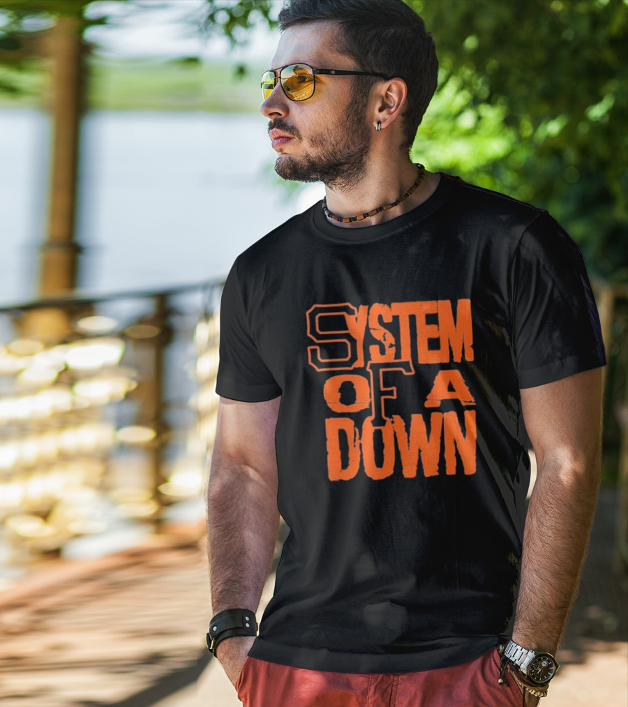 System Of A Down SF Giants Style Stacked Text T-Shirt