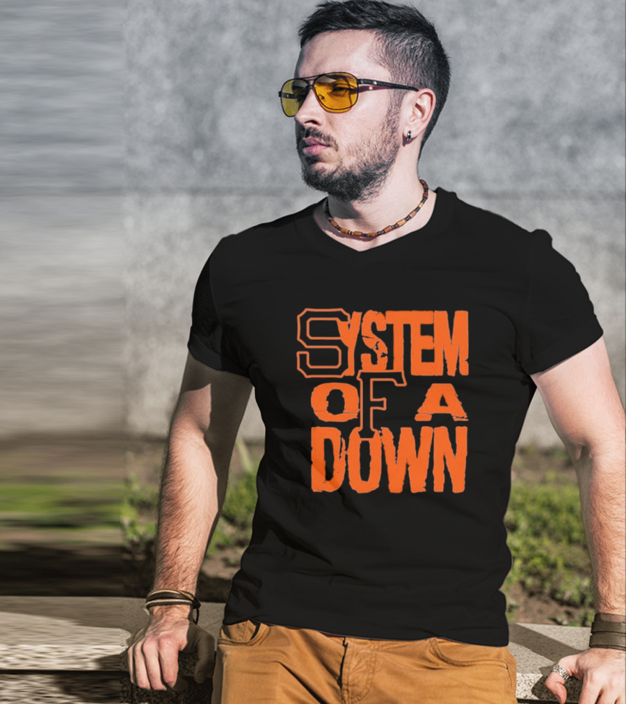 System Of A Down SF Giants Style Stacked Text T-Shirt