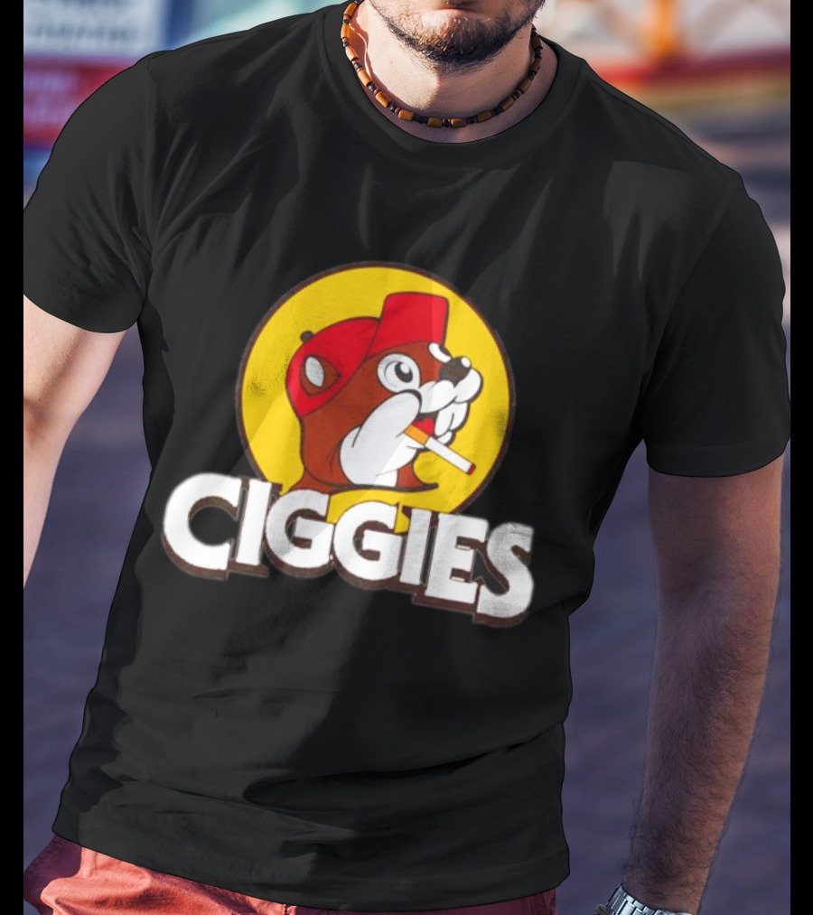 Buc-ees Ciggies Beanie Wearing Animal Carton Smoking Humorous T-Shirt