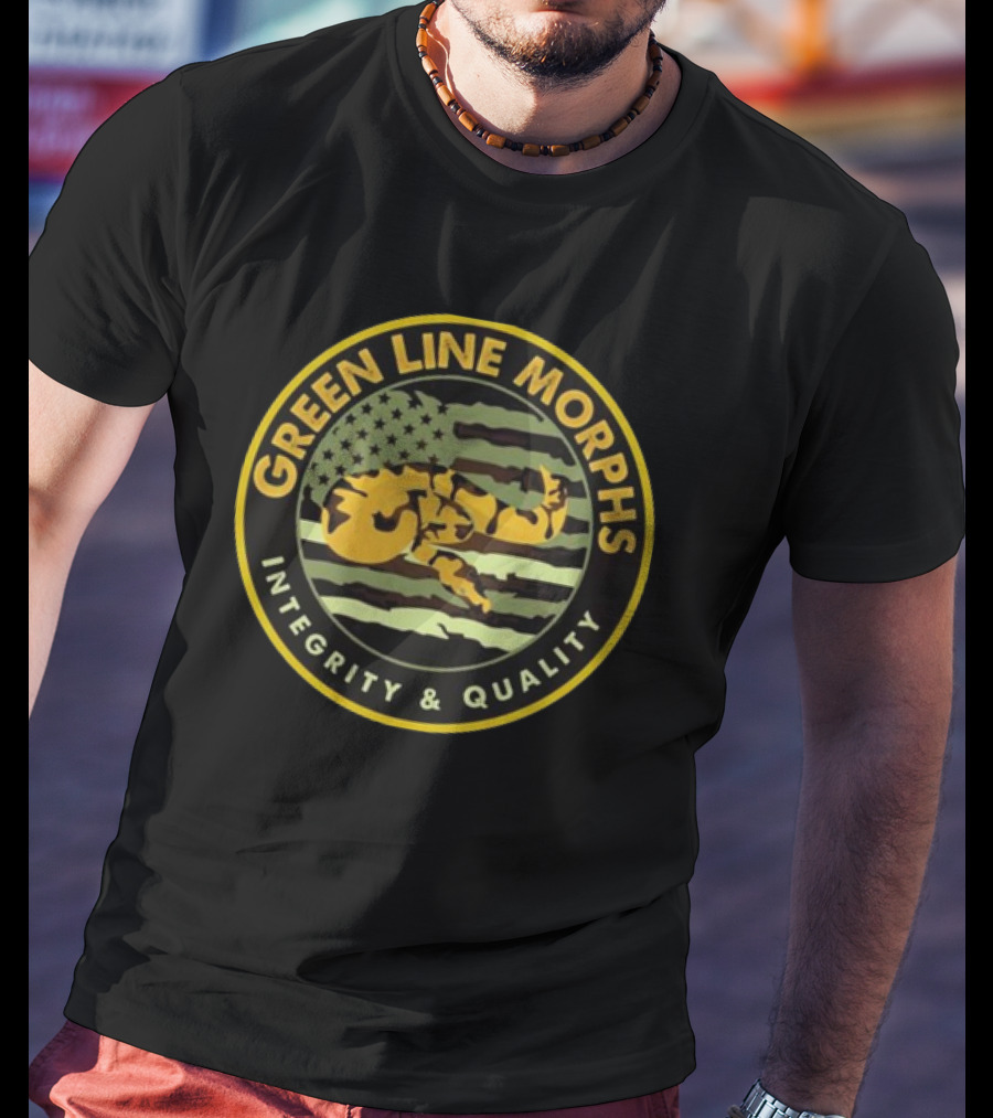 Green Line Morphs American Flag Camo Integrity And Quality T-Shirt