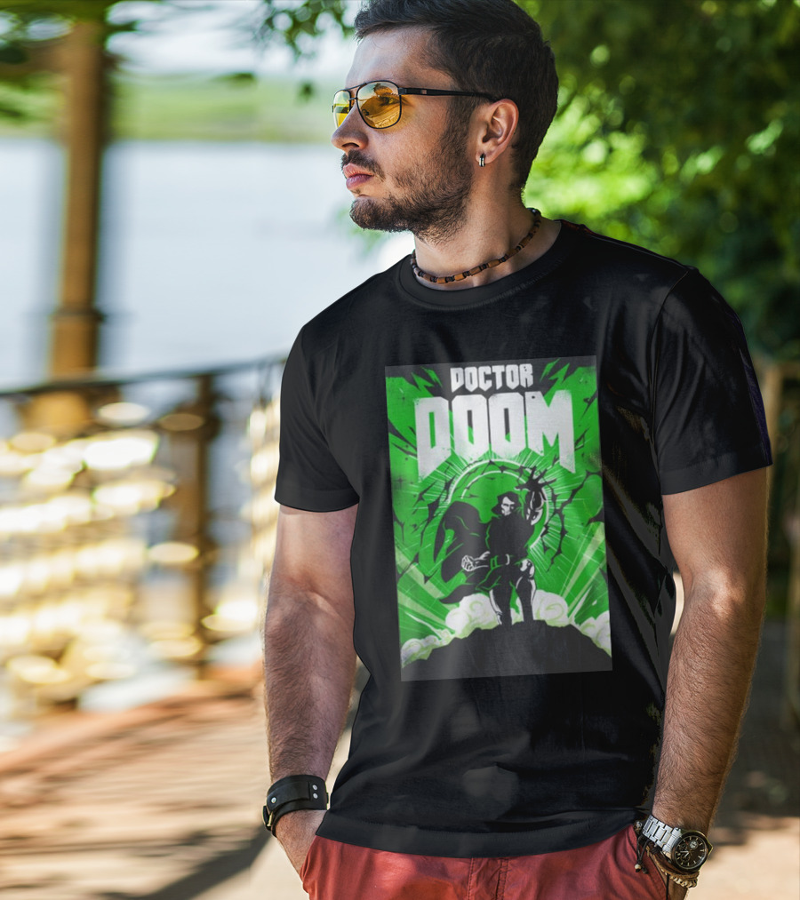 Doctor Doom Doomsday Green Energy Burst Comic Style Villain Power Stance T-Shirt