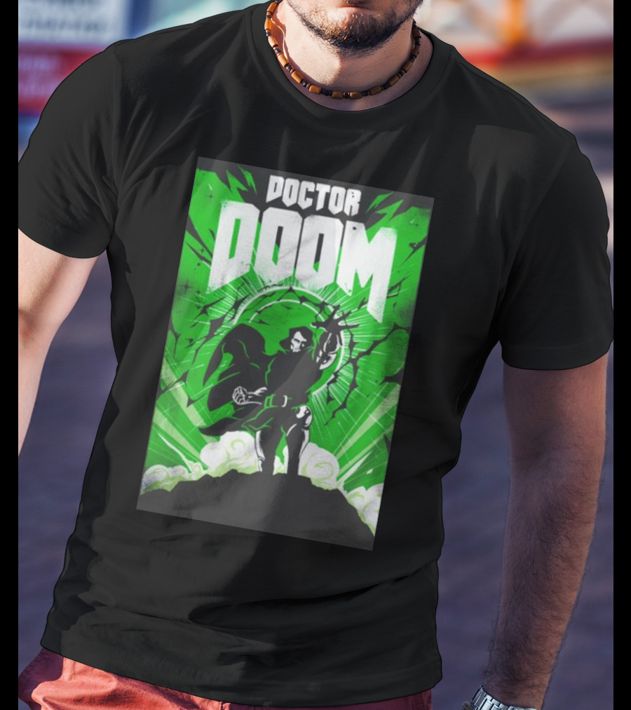 Doctor Doom Doomsday Green Energy Burst Comic Style Villain Power Stance T-Shirt