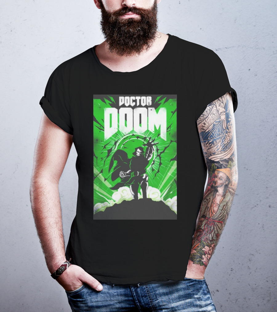 Doctor Doom Doomsday Green Energy Burst Comic Style Villain Power Stance T-Shirt