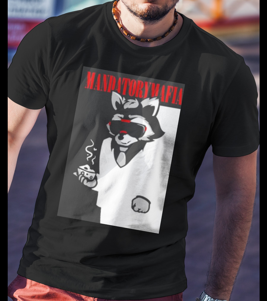 MANDATORY MAFIA RACCOON WITH COFFEE IN SUIT AND SUNGLASSES T-Shirt