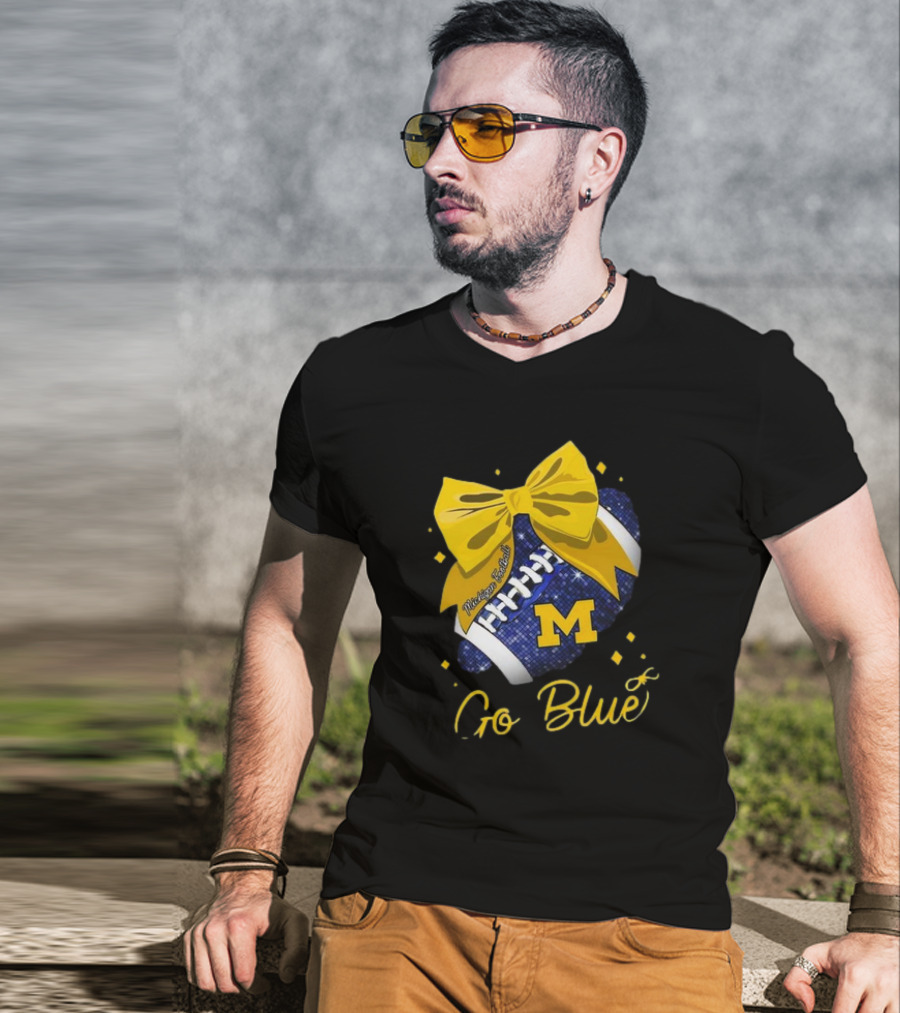 Michigan Wolverines Football Go Blue Bow Girl Michigan Proud T-Shirt