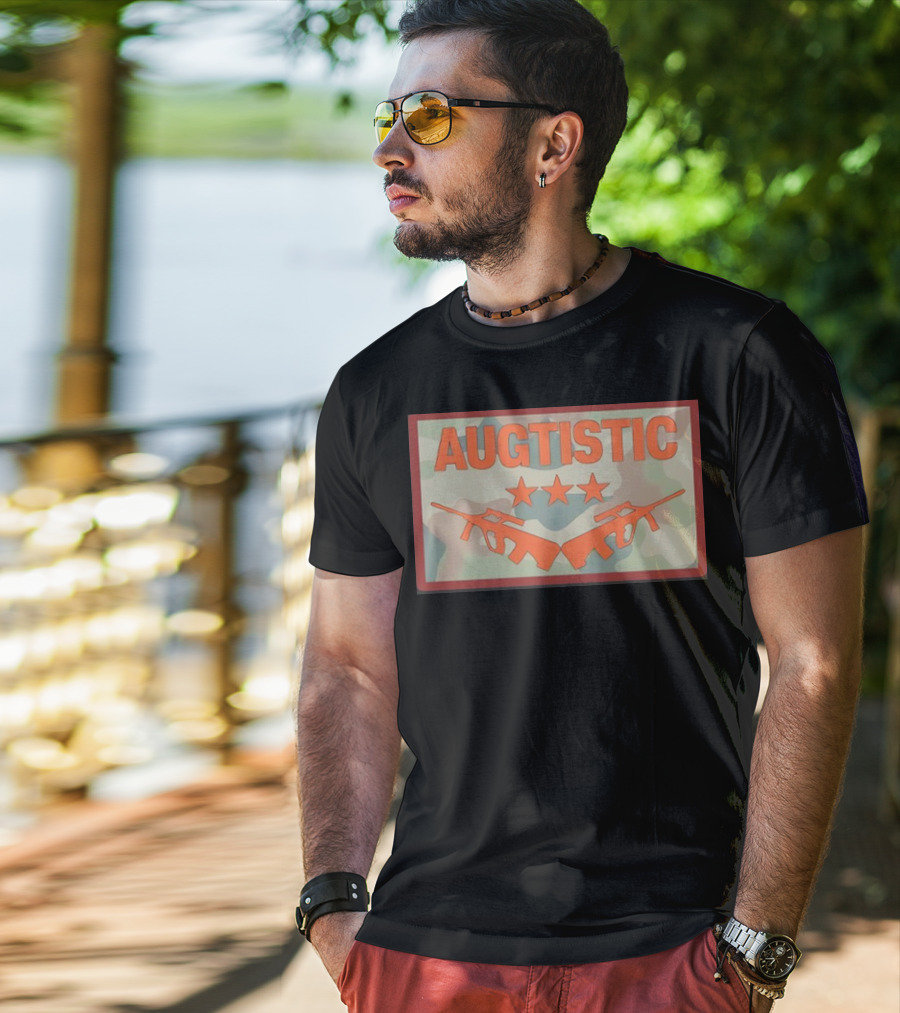 AUGTISTIC Stars And Rifles On Camouflage Background T-Shirt