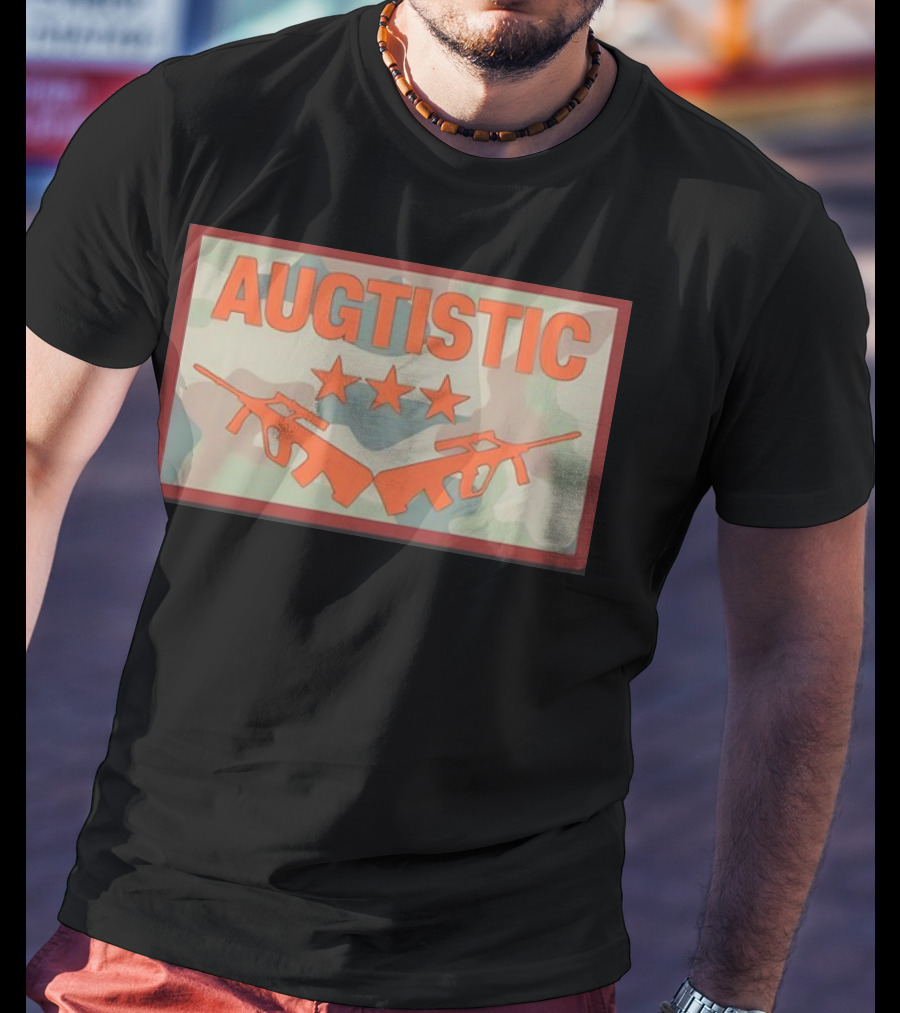 AUGTISTIC Stars And Rifles On Camouflage Background T-Shirt