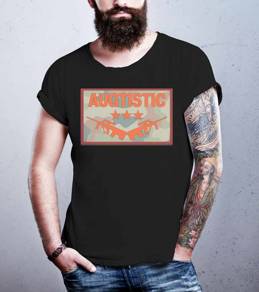 AUGTISTIC Stars And Rifles On Camouflage Background T-Shirt