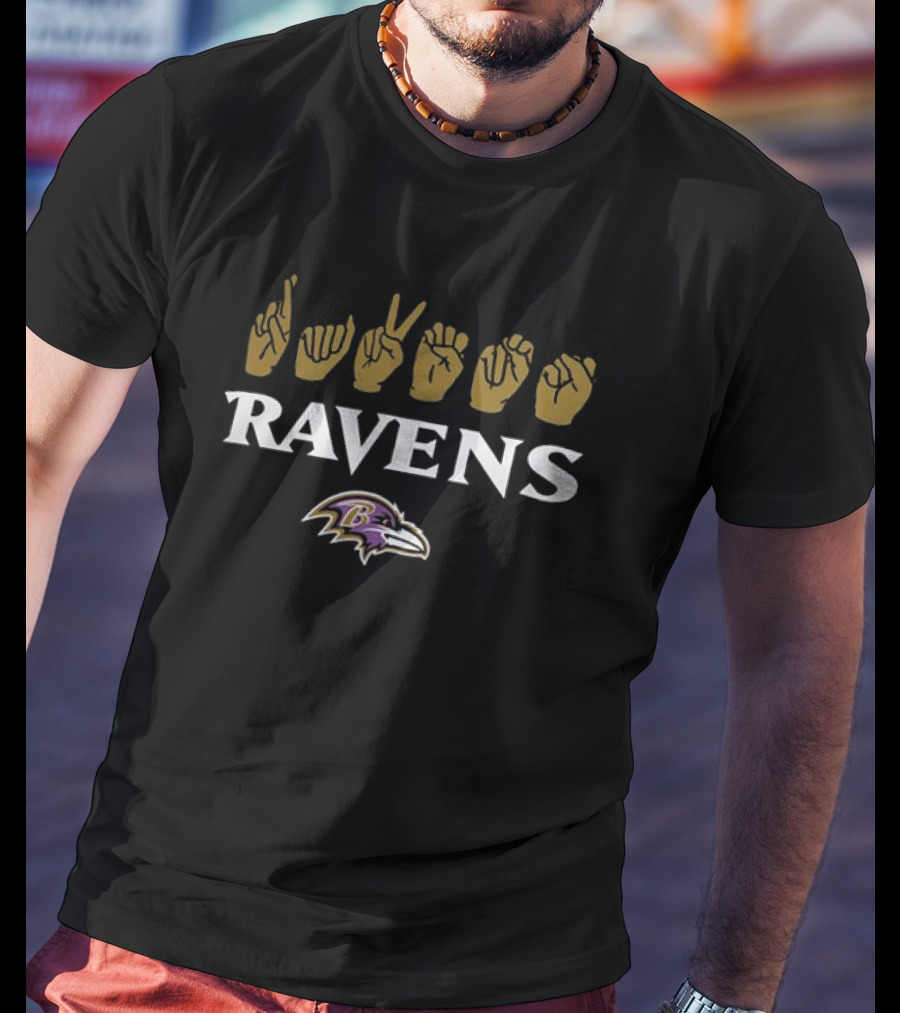 Baltimore Ravens ASL Love Sign NFL Homage Ravens Logo Iconic T-Shirt