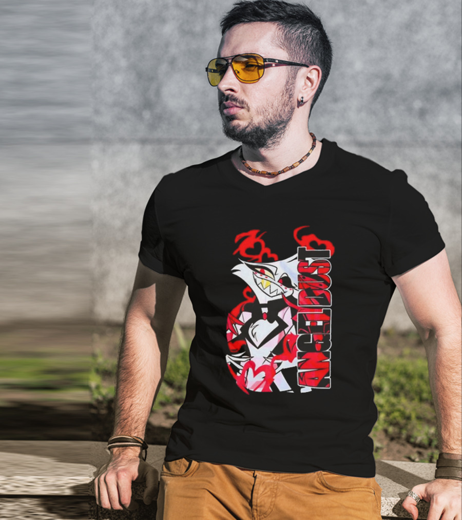 Hazbin Hotel Angel Dust Character With Red Flames T-Shirt