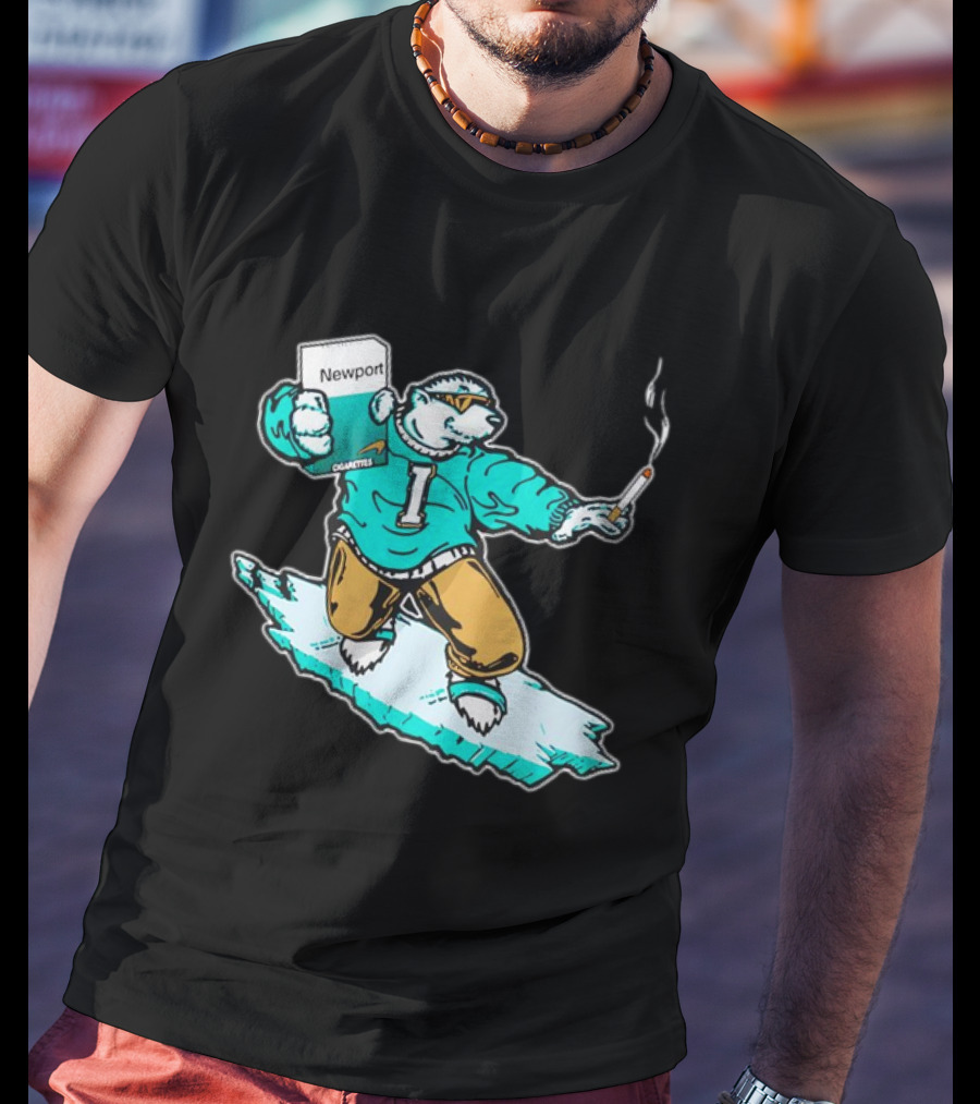 Newport Cigarettes Icee Bear Smoking Hockey T-Shirt