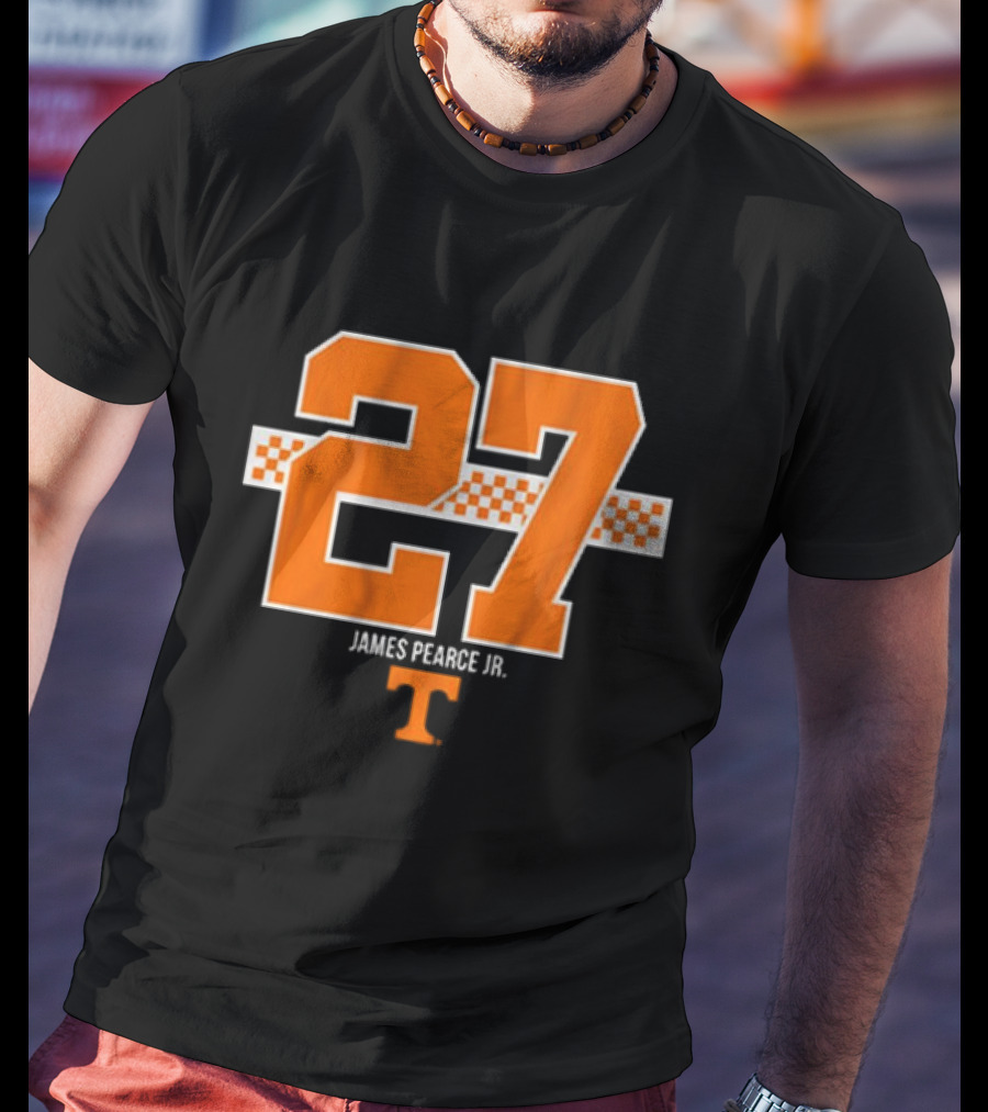 Tennessee Football James Pearce Jr. 27 Orange Checker Stripe T-Shirt