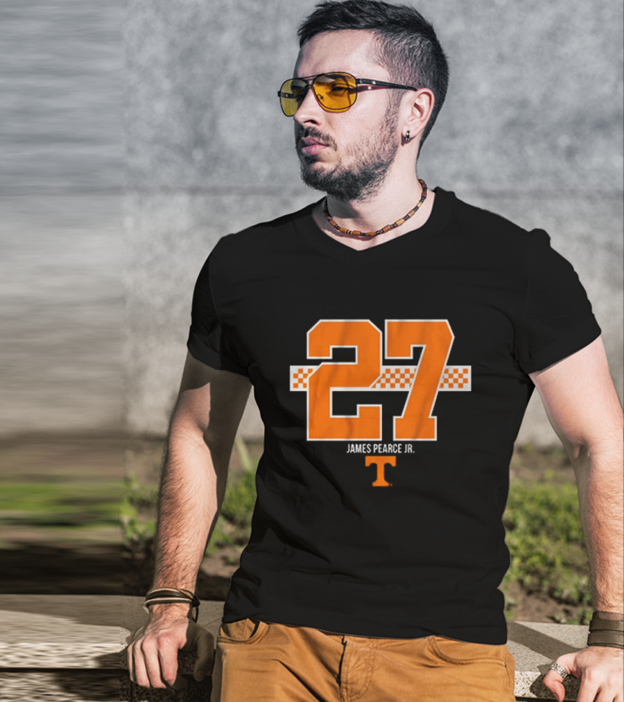Tennessee Football James Pearce Jr. 27 Orange Checker Stripe T-Shirt