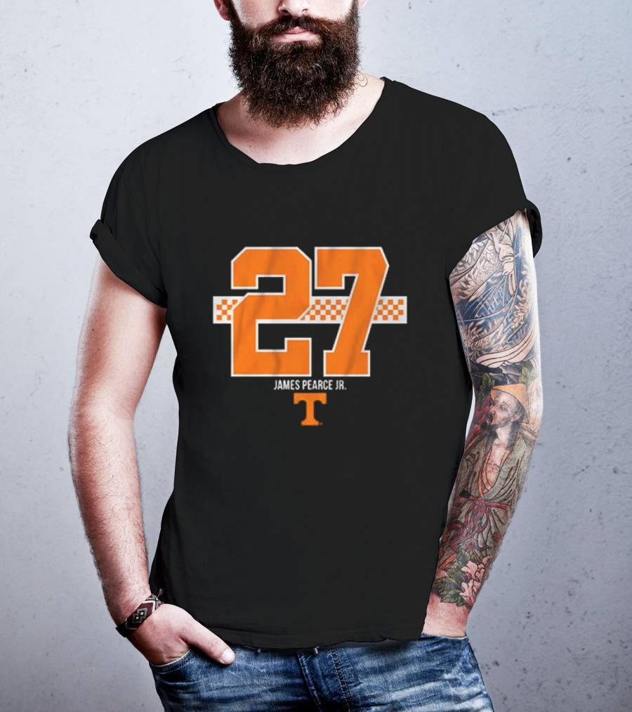 Tennessee Football James Pearce Jr. 27 Orange Checker Stripe T-Shirt