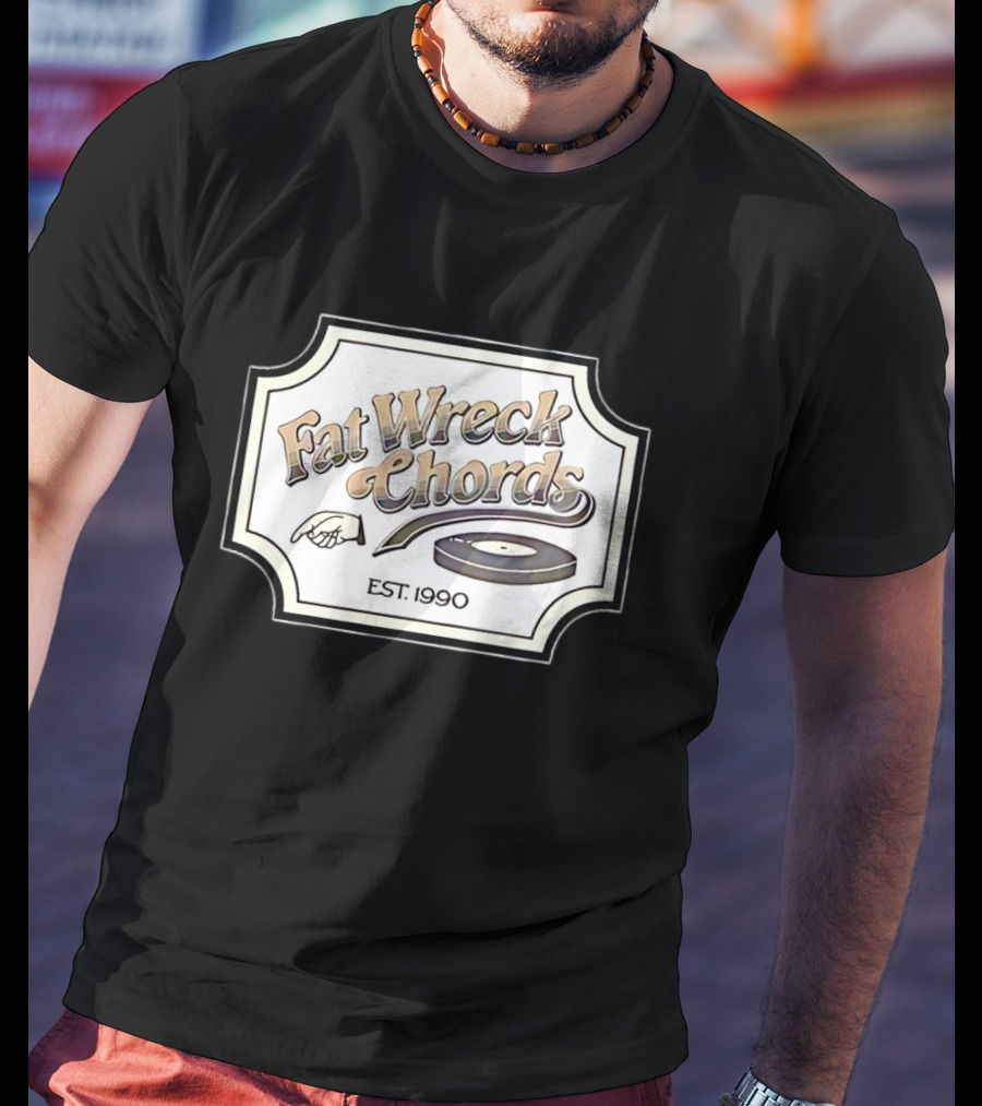 Fat Wreck Chords Established 1990 Record Logo And Hand Pointing T-Shirt