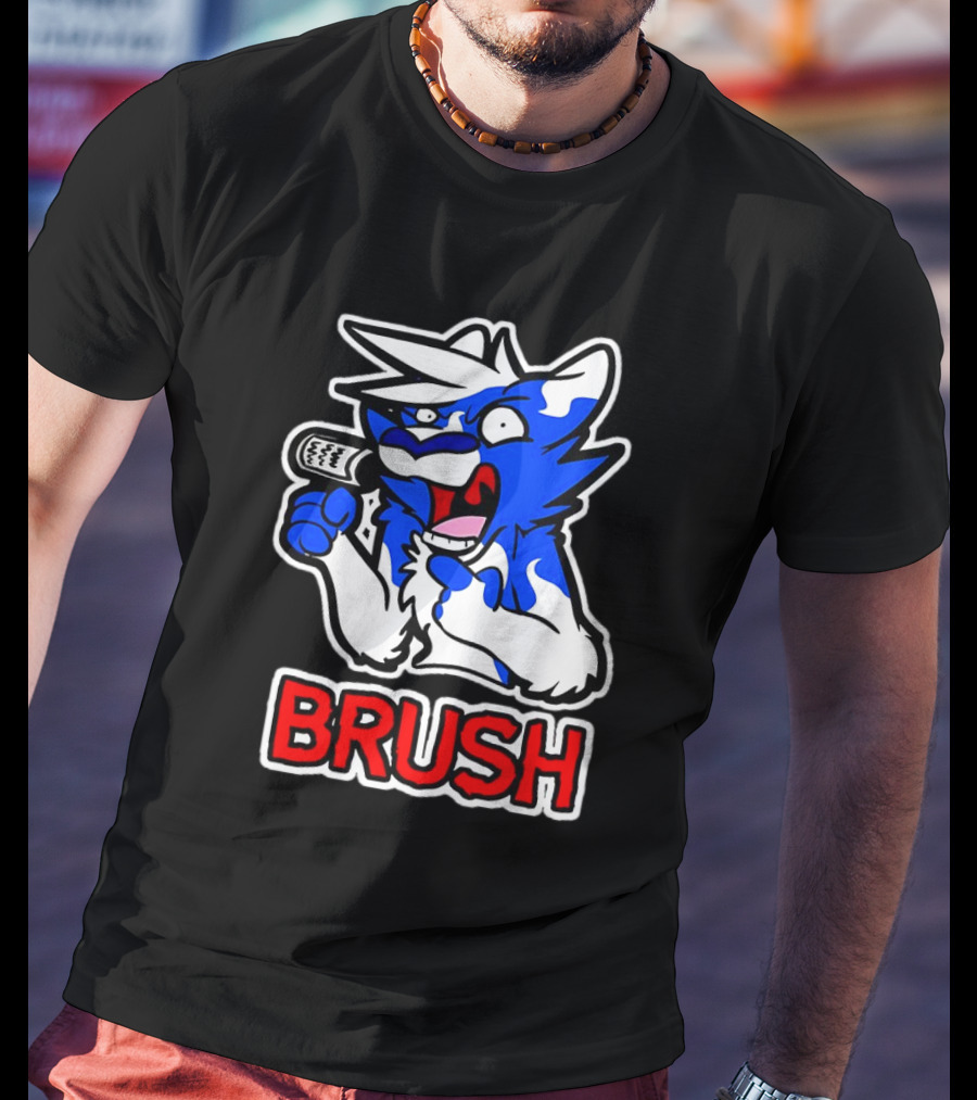 Fox Brush Cartoon Blue And White Character With Microphone T-Shirt