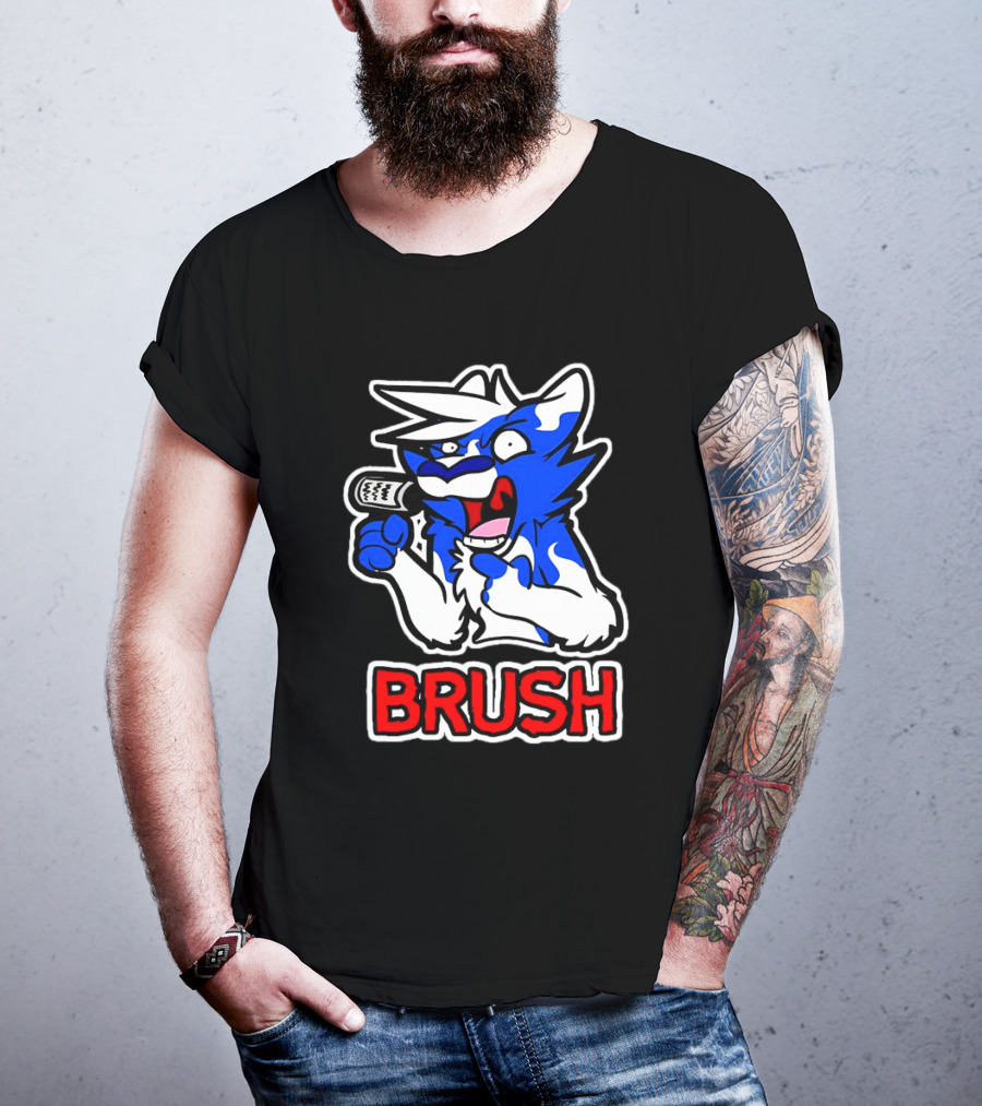 Fox Brush Cartoon Blue And White Character With Microphone T-Shirt