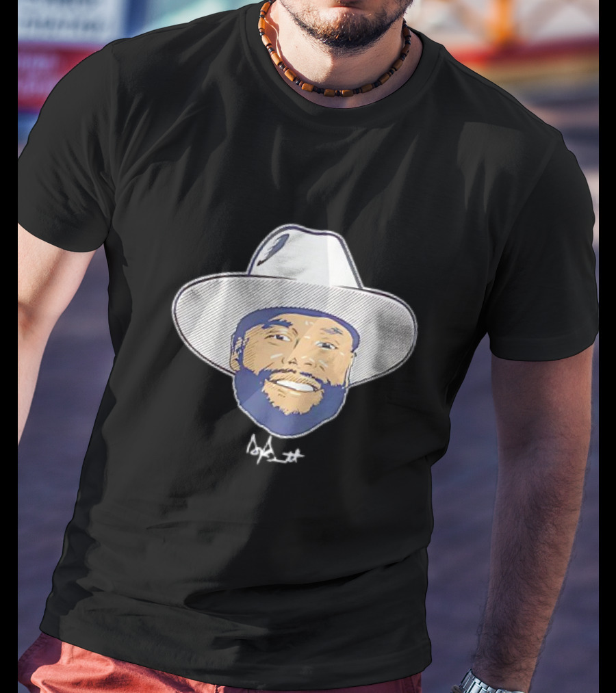 Dak Prescott Dallas Cowboys Big Head Signature Cowboy Hat T-Shirt