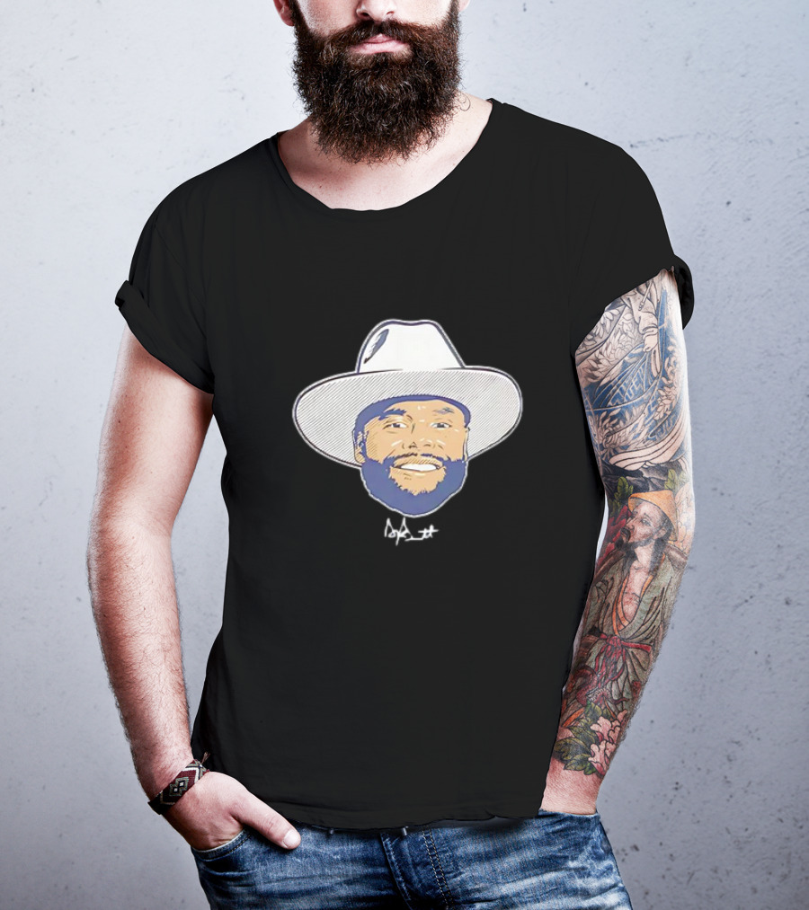 Dak Prescott Dallas Cowboys Big Head Signature Cowboy Hat T-Shirt