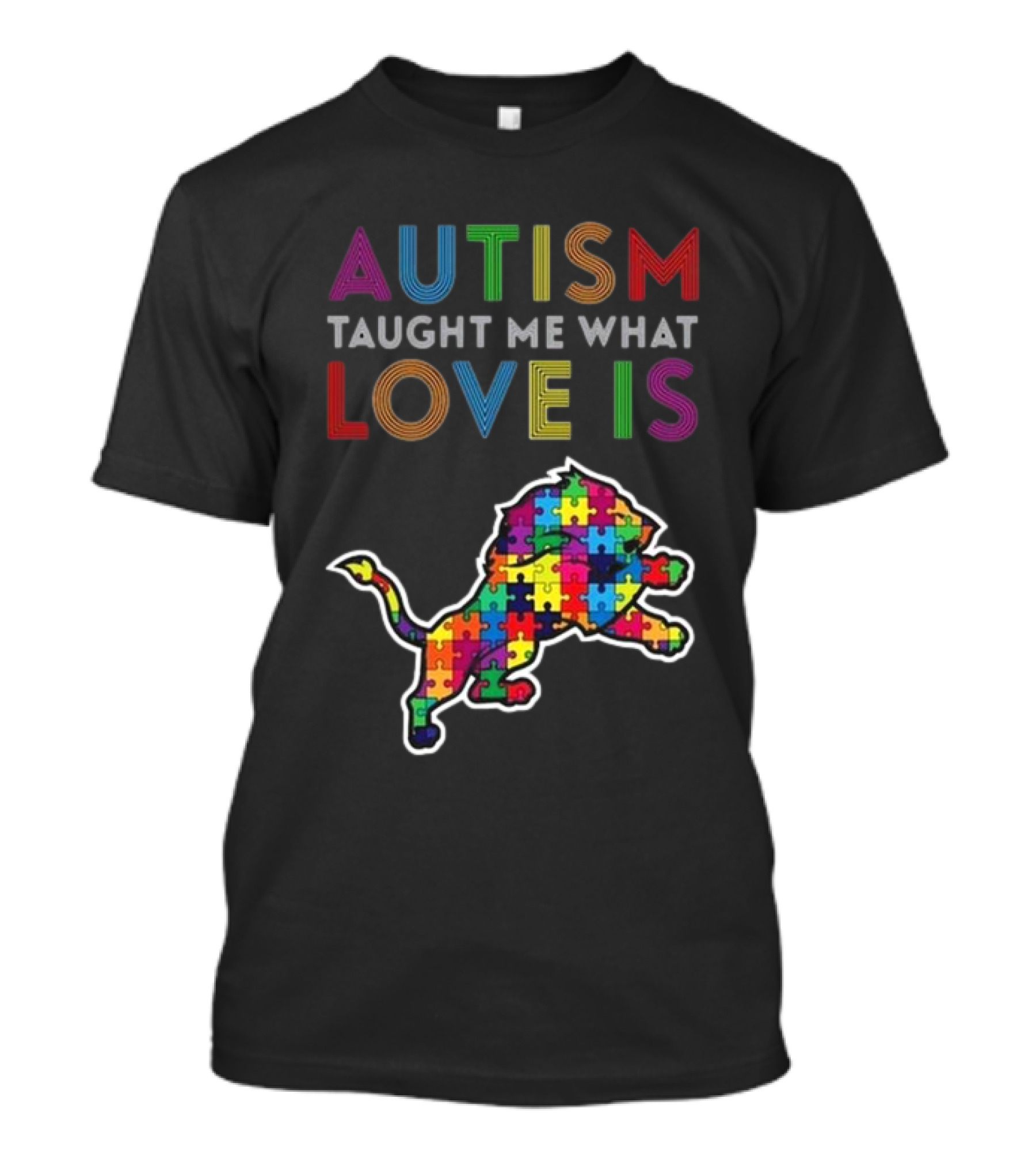 Detroit Lions Autism Taught Me What Love Is Puzzle Lion T-Shirt