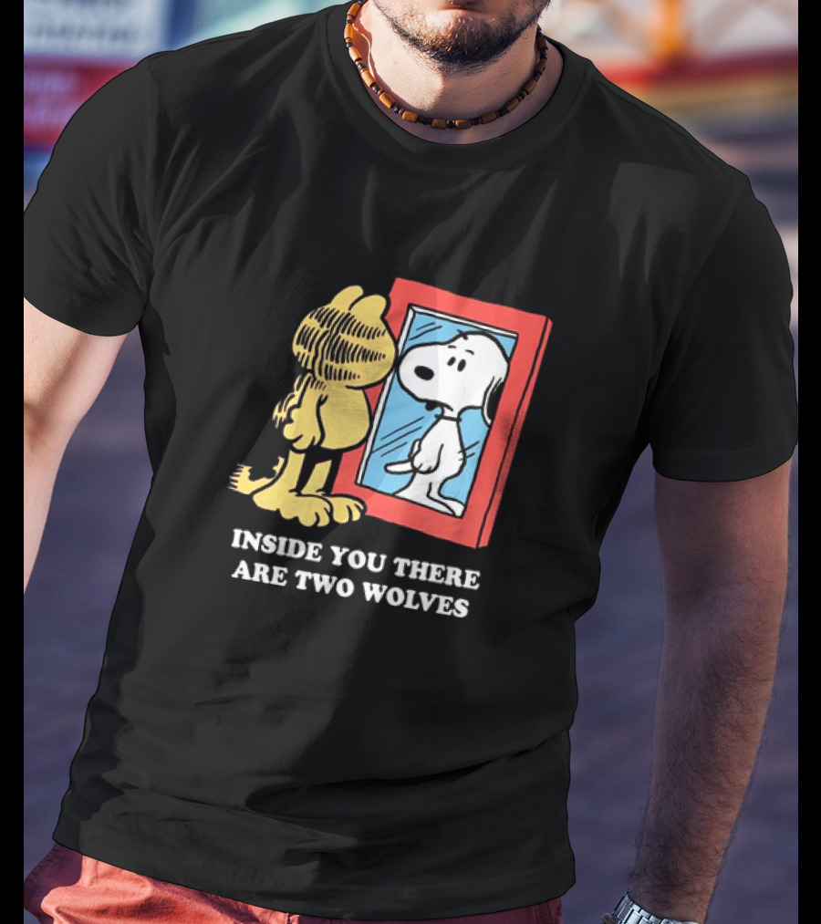 Garfield Inside You There Are Two Wolves Snoopy Reflection T-Shirt