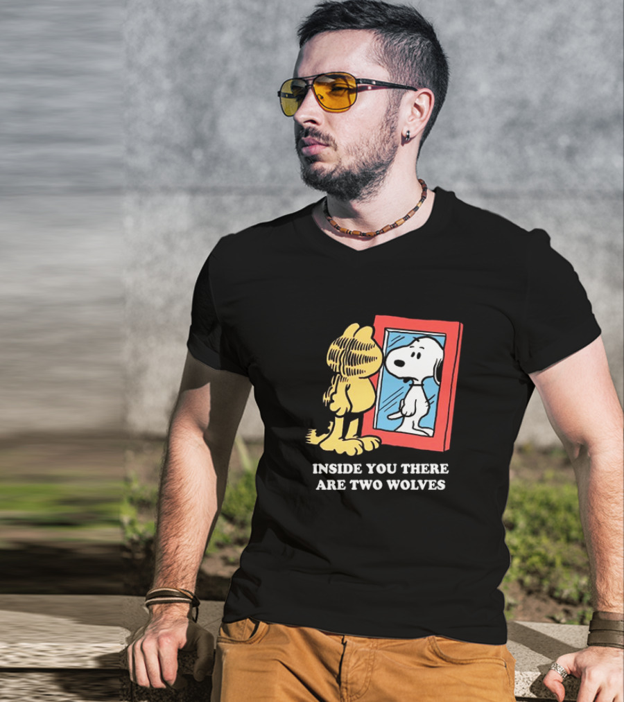 Garfield Inside You There Are Two Wolves Snoopy Reflection T-Shirt