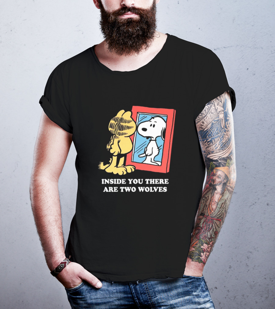 Garfield Inside You There Are Two Wolves Snoopy Reflection T-Shirt