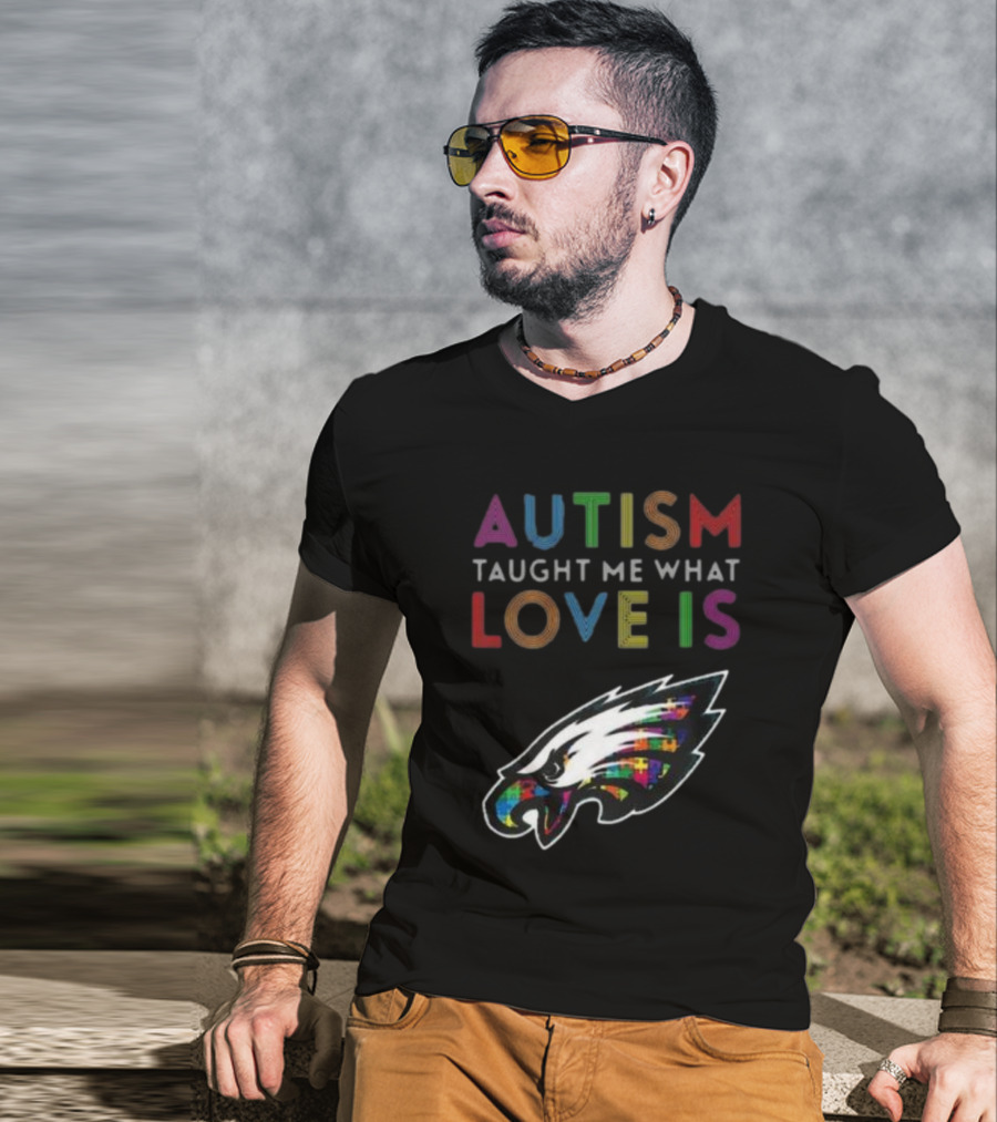 Autism Taught Me What Love Is Philadelphia Eagles Puzzle T-Shirt