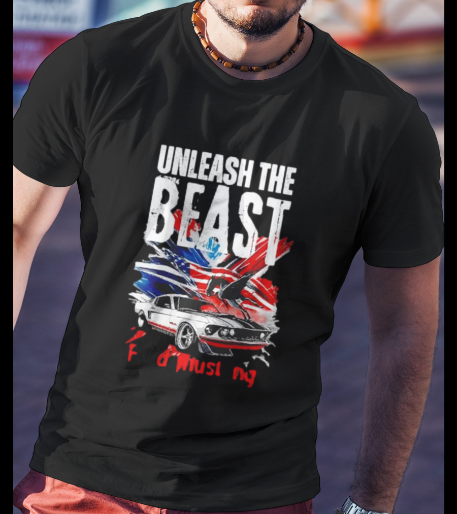 Unleash The Beast Ford Mustang American Flag Eagle T-Shirt