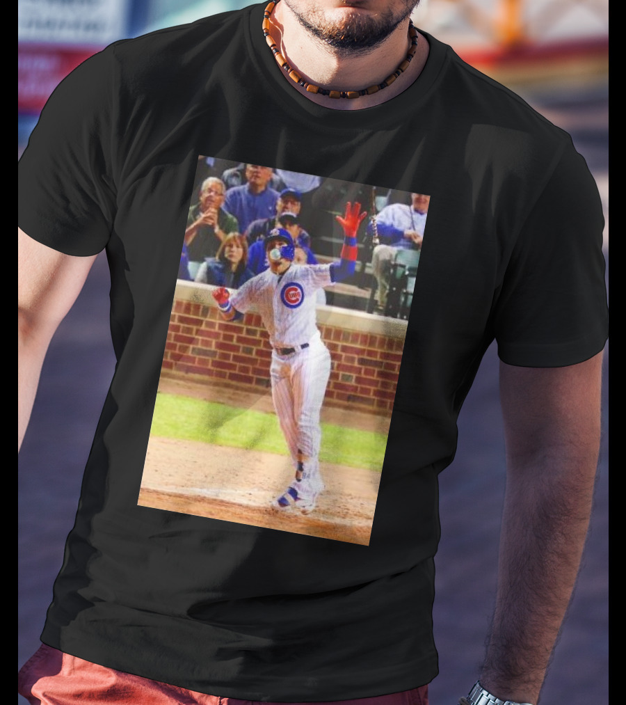 Javy Baez Chicago Cubs Blows A Bubble Hitting Second Home Run Baseball Action T-Shirt