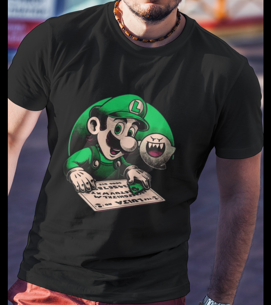 Luigi Green Ouija Board With Boo Ghost T-Shirt