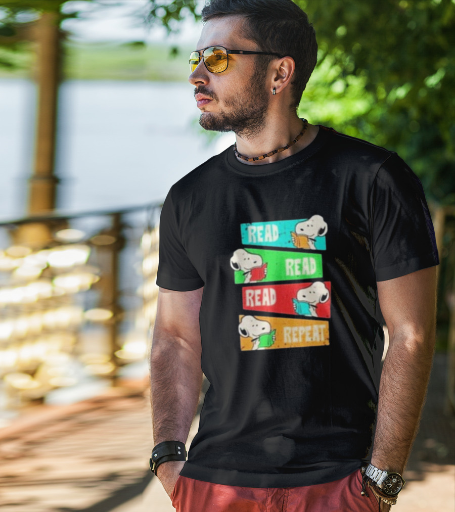 Snoopy Read Read Read Repeat Color Panels T-Shirt
