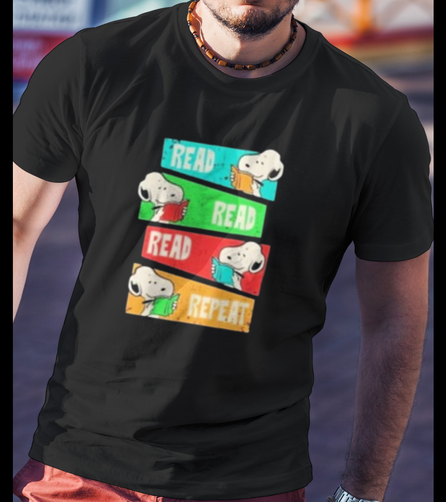 Snoopy Read Read Read Repeat Color Panels T-Shirt