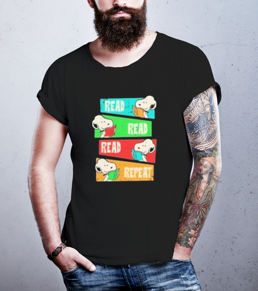Snoopy Read Read Read Repeat Color Panels T-Shirt