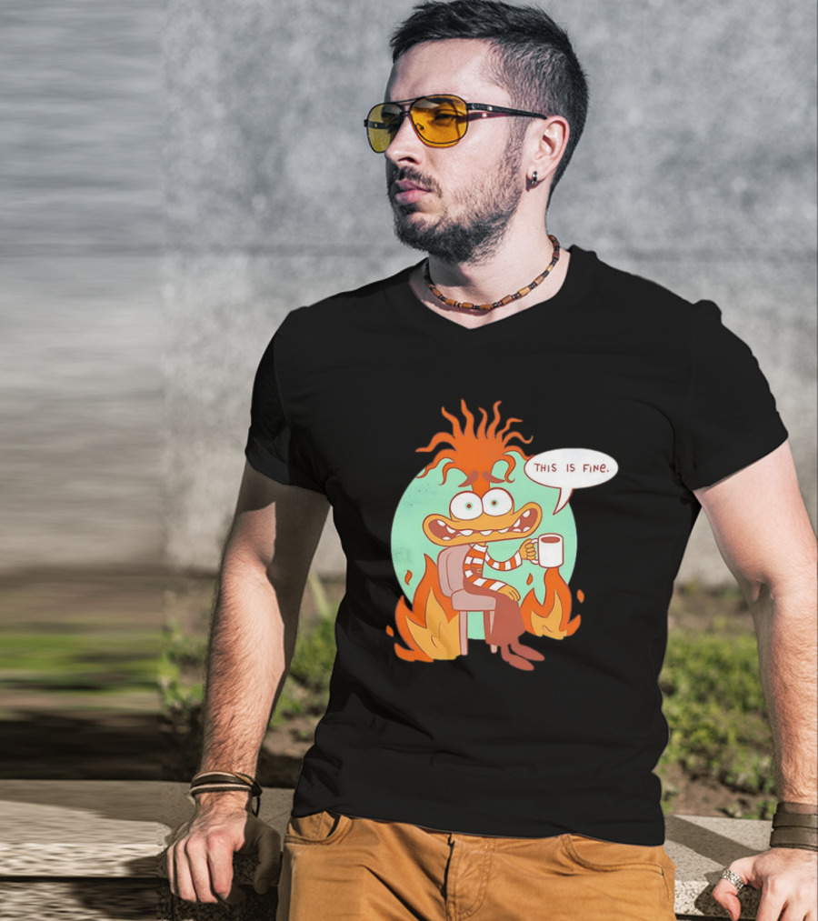 Anxiety Inside Out 2 This Is Fine Fire Cartoon T-Shirt